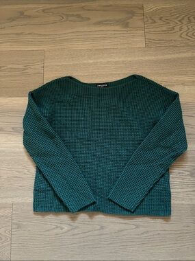 Lord & Taylor Green Waffle Knit Crewneck Sweater - Wool blend